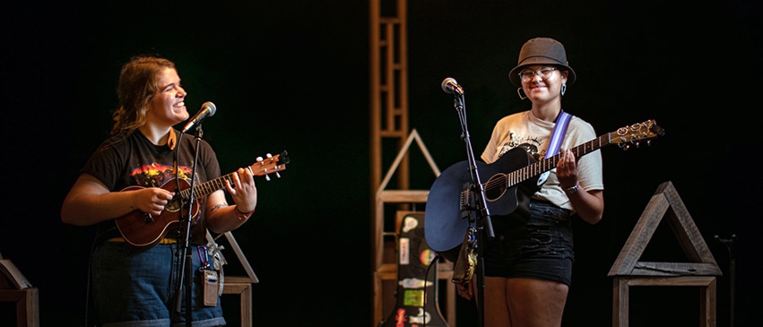 emily performs at Cyd's in the Park with Cami Proctor of The Blank Stairs, October 2020. Photo by Keith Cotton