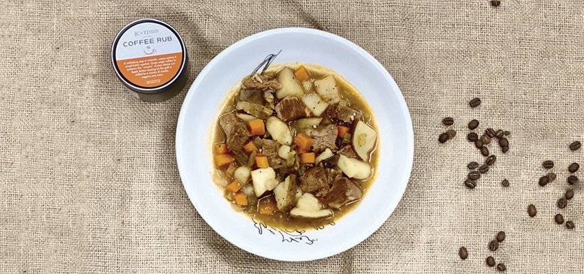This delicious beef stew gets its depth of flavor from the [CxT] Coffee Rub.