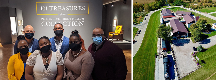 Left: The Peoria Riverfront Museum successfully re-opened its doors in early March, heralding the safe return of local art spaces in our community. Right: Wheels O' Time Museum enhanced its Dunlap campus during the pandemic by erecting a brand-new exhibition building.
