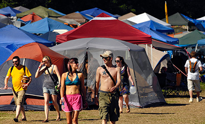 Tents and people at the Summer Camp Music Festival