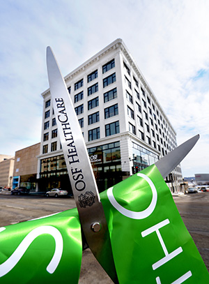 Ribbon and Scissors at the OSF ribbon cutting for the new HQ