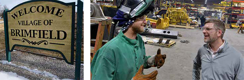 Welcome to Brimfield sign Employees on shop floor