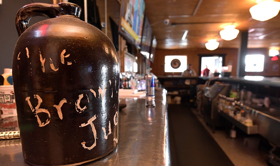 Inside bar with "The Brown Jug" in the foregounrd