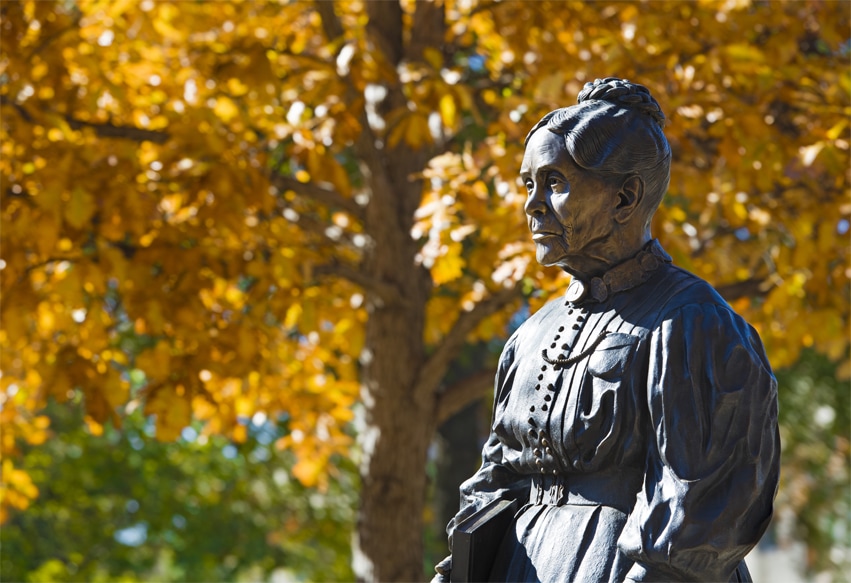 Bradley University honored Lydia Moss Bradley in 1997 by erecting a statue on Founder's Circle.