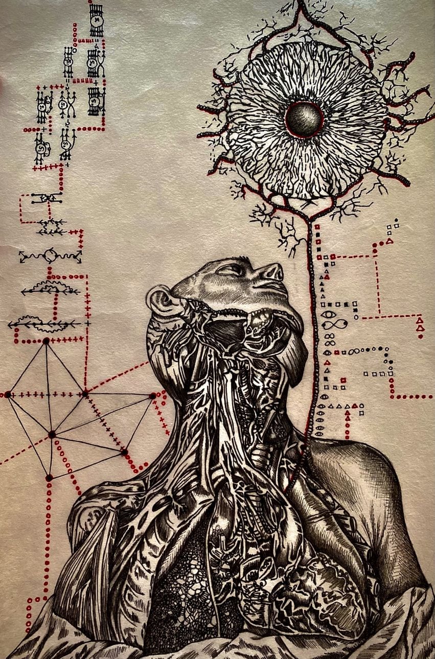 "Quantum Essence" 12"x19" Mixed Media Drawing