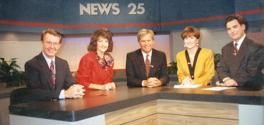 The WEEK-TV news team with NBC’s Tom Brokaw, October 1992: Tom McIntyre, Christine Zak, Brokaw, Anna Werner (now of CBS News) and Mike Dimmick
