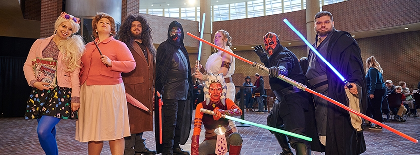 A cosplayer dressed up as Darth Maul from Star Wars