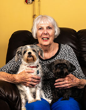 Lois Smith with her dogs, Cally & Bella