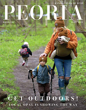 Peoria Magazine Cover - a woman and children hiking down a trail.