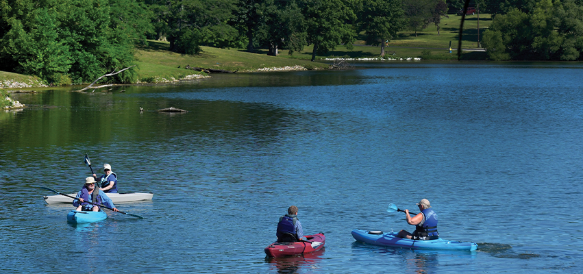 Kayakers enjoy a morning on Lake Eureka, a favorite recreational spot in Eureka