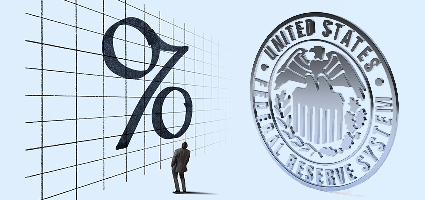 A graphic with a percentage symbol and the logo for the United States Federal Reserve System