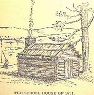 Illustration of a one room log school house