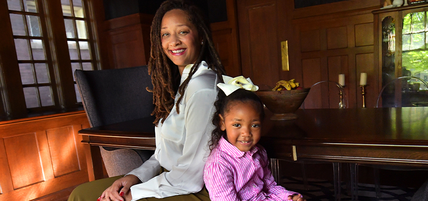 Reagan Leslie, at home with 4-year-old daughter Seven, is the creative director at Leslie Tyler Design