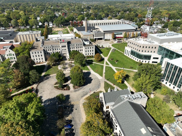 Drone aerial image of Bradley University Campus