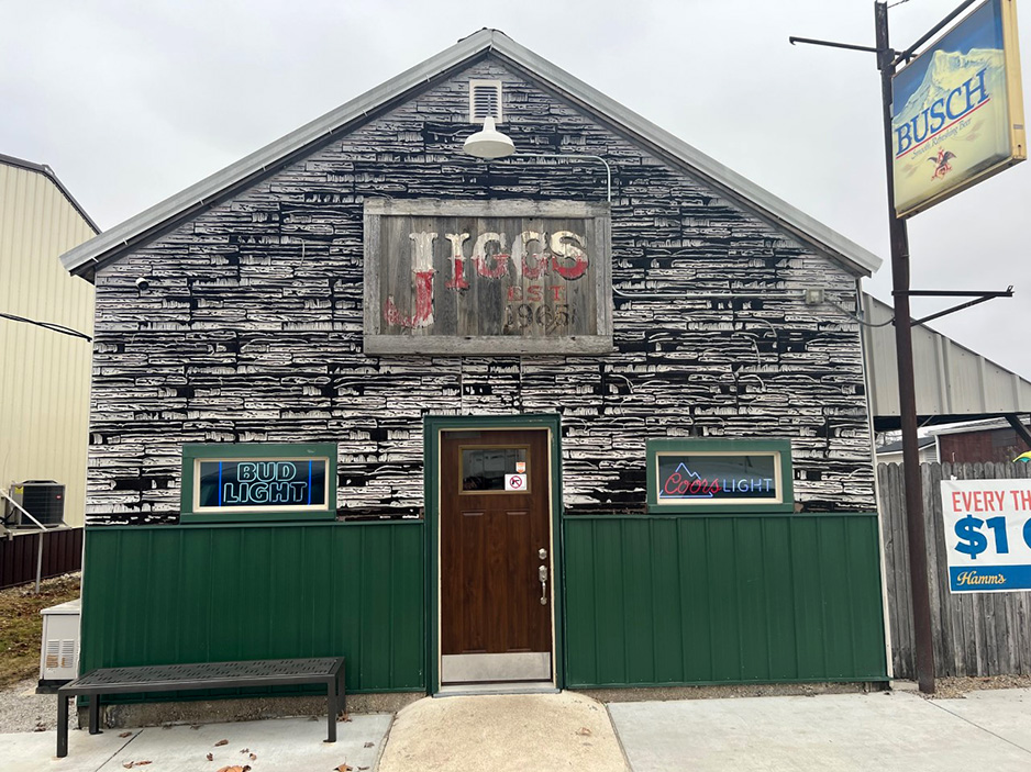 Jiggs’ Cardinal Inn stands in the small businesses district of Alexis, population 779