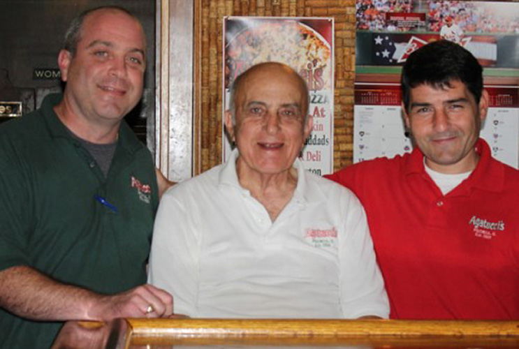 In this 2013 photo taken at Agatucci’s restaurant, Jim Agatucci (center) poses with son Tony Agatucci (left) and nephew Danny Agatucci, the latter representing the fourth generation of the family to run the business  (PHOTO COURTESY OF AGATUCCI’S RESTAURANT)
