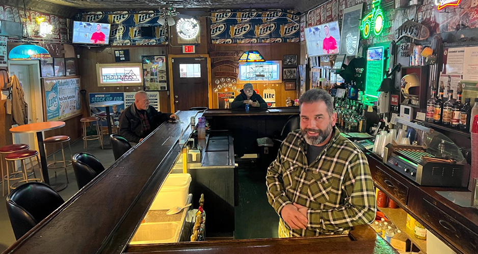 Owner B.J. Allgeyer pauses inside Jiggs’ Cardinal Inn in the west-central Illinois village of Alexis.