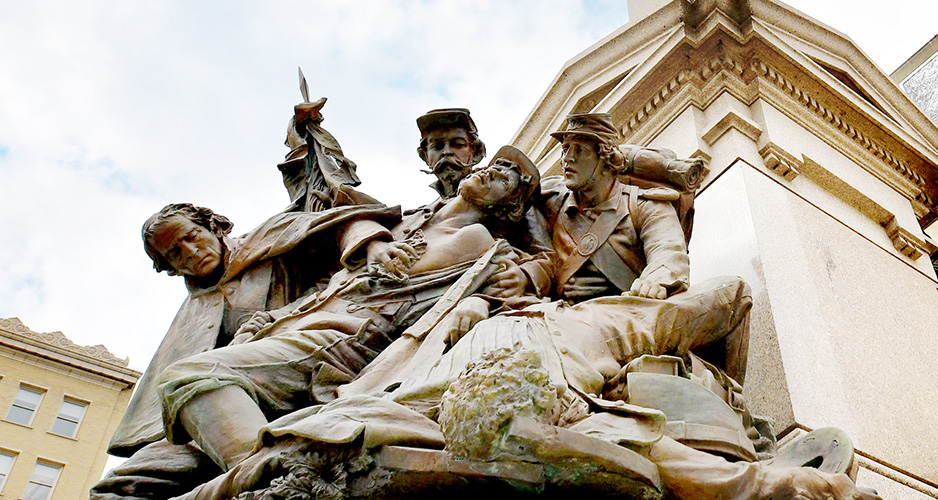 The Soldiers and Sailors war monument at the Peoria County Courthouse