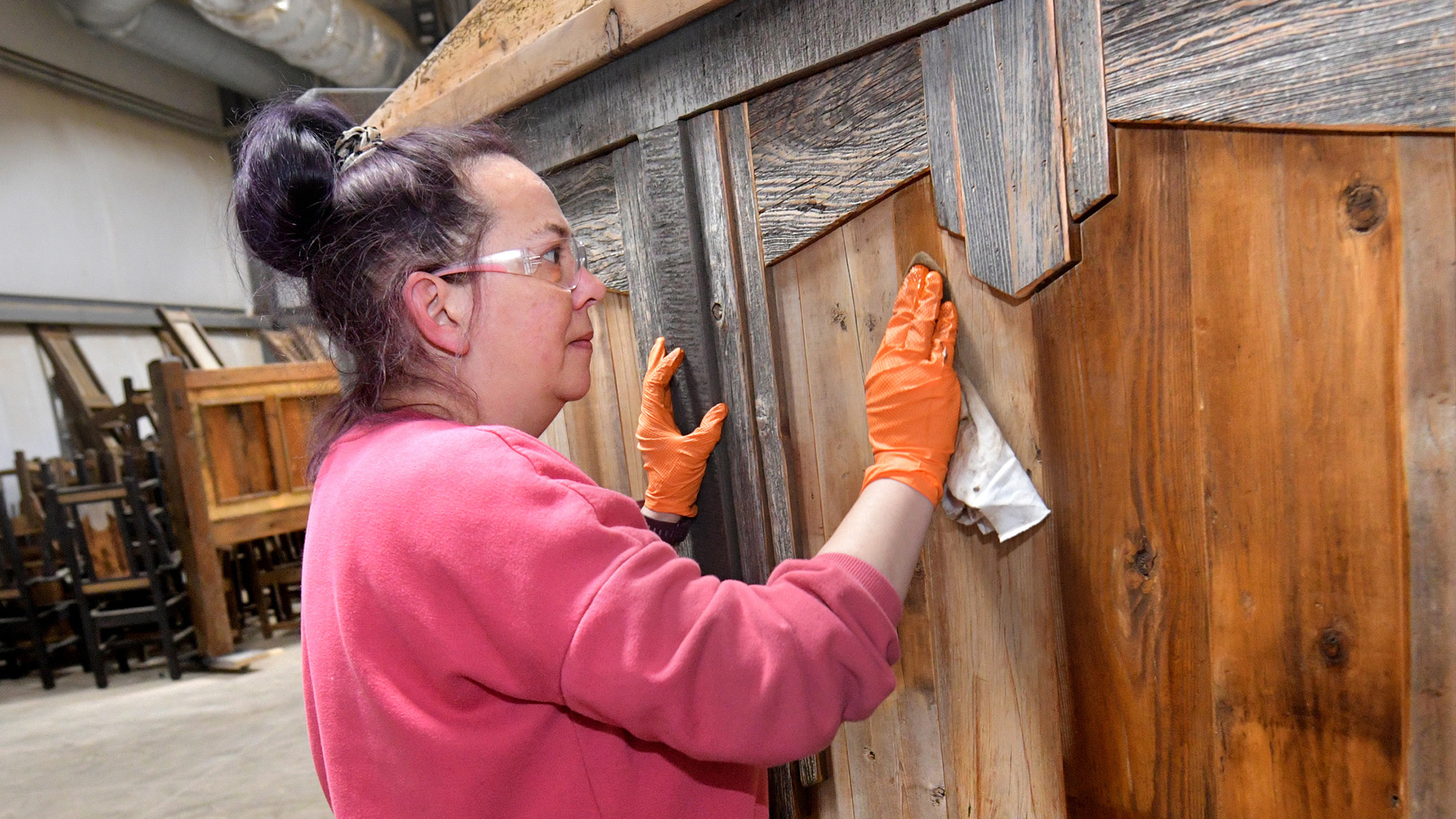 Dixie Perez works in the finishing department at Green Gables