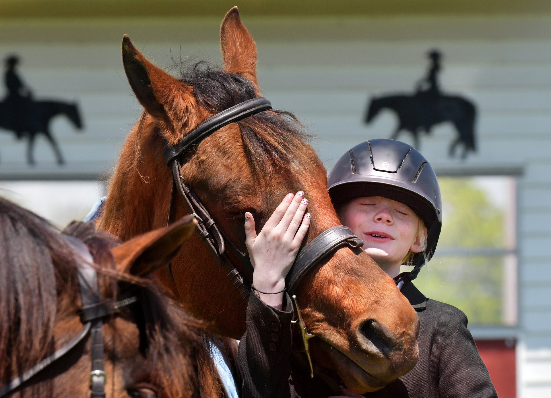 11-year old Aubri Ford gives her horse a hug at the Heart of Illinois Horse Arena during a show